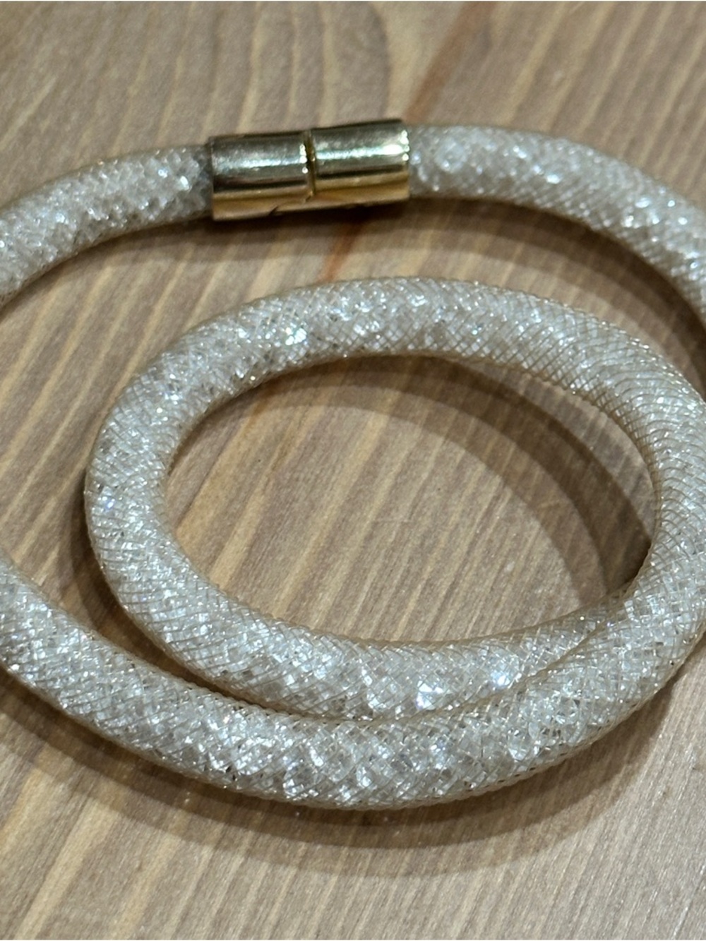 Swarovski Cream Crystal Mesh Double Wrap Bracelet with Gold Clasp - Picture 3 of 5